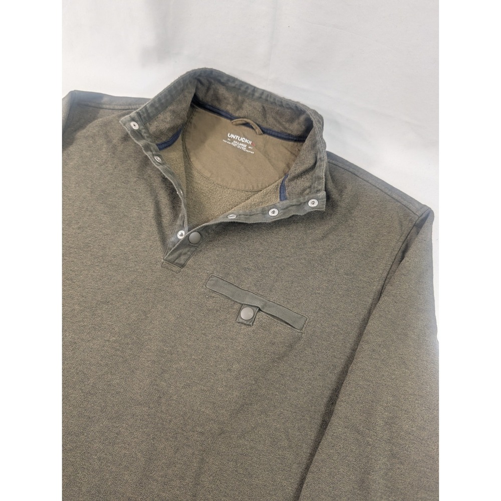 UNTUCKIT Mens Parkson Dgr Olive Green Pullover Sweatshirt XXL Button Mock Neck